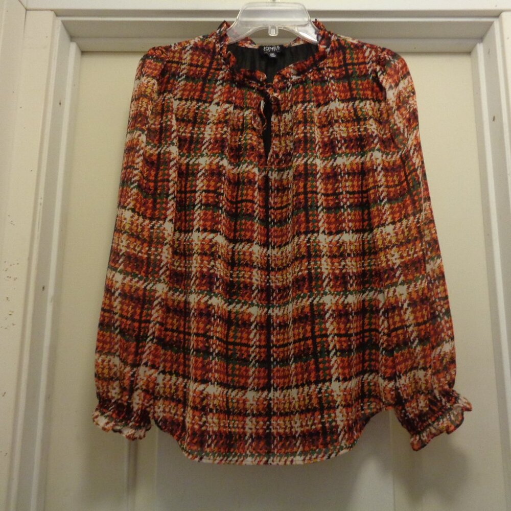 FALL COLORS LONDON PLAIDS ROMANTIC GATHERED BLOUSE BY JONES NEW YORK PM